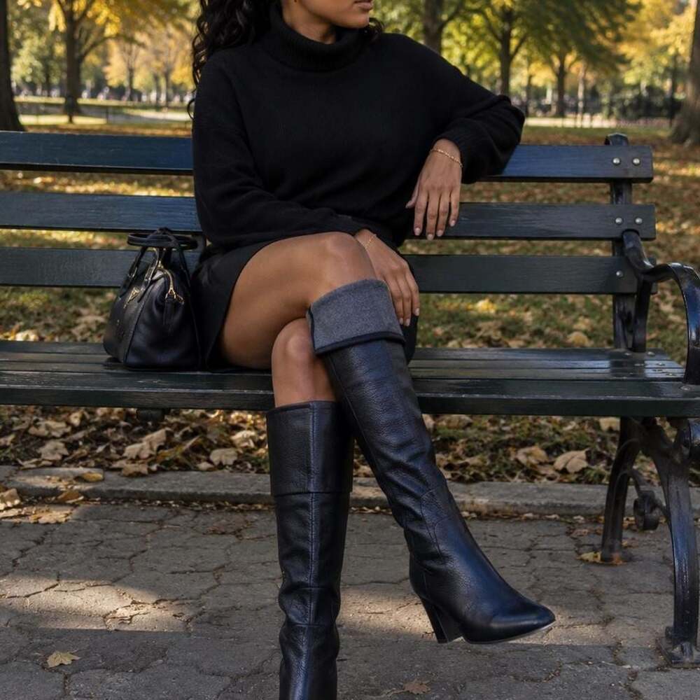 Rosegold Gaddy Black Leather Over The Knee Boots Size 8